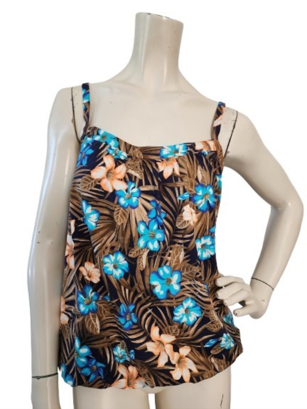 Lands' End Tankini Top 8L Brown Tropical Floral